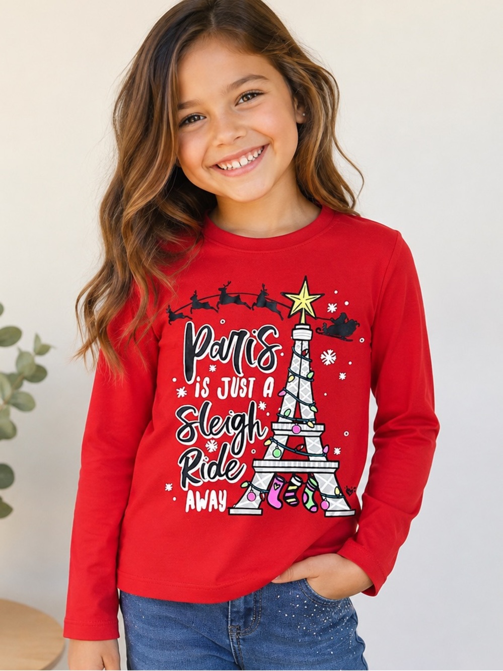Justice Girls Paris Sleigh Ride Away Christmas Long Sleeve Size 8